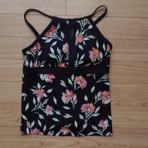 Lands' End Black High Neck Tankini Top with Floral Print Size 6